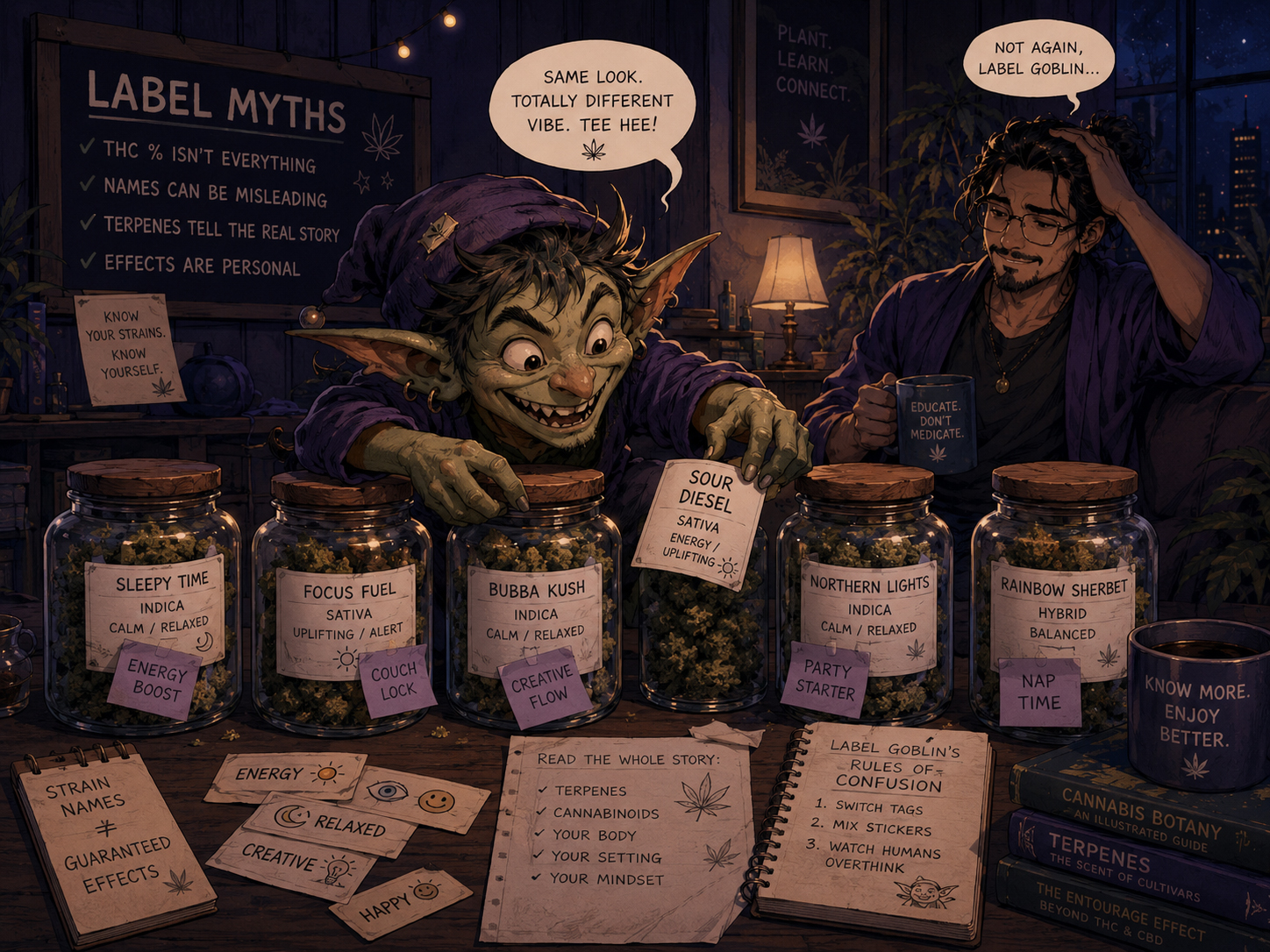 Label Goblin confusing cannabis jar labels.