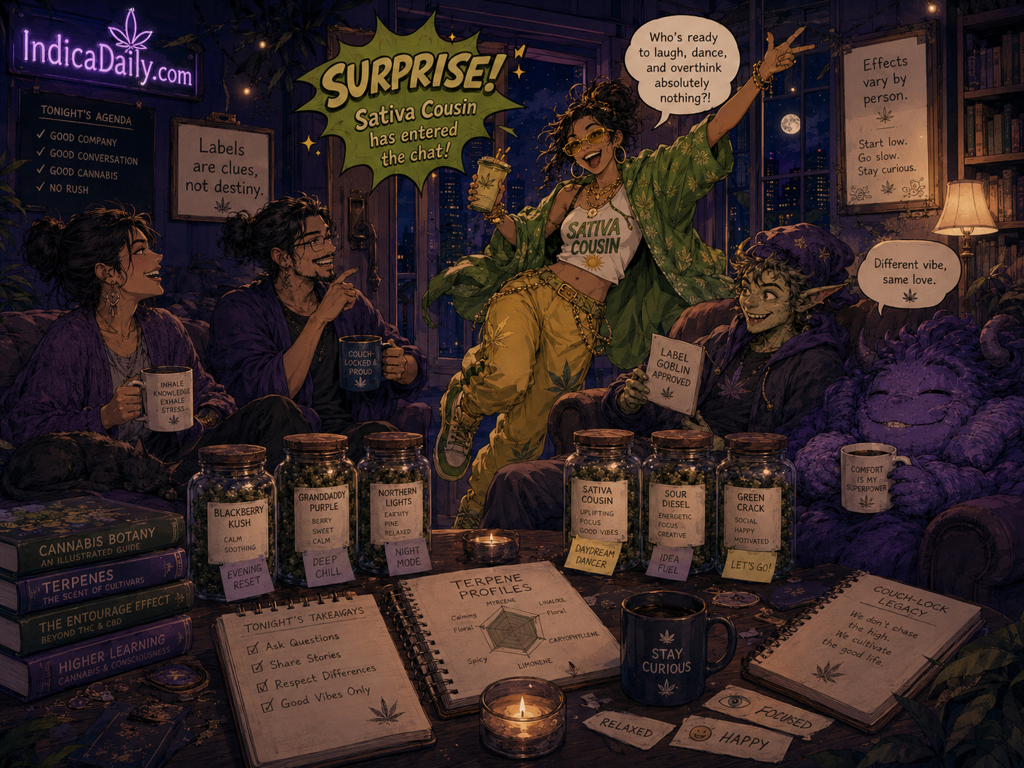 Sativa Cousin crashing a cozy IndicaDaily party.